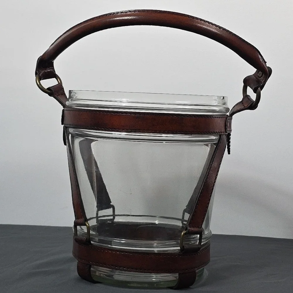 Wesley Leather and Glass Wine Cooler Vintage Cabin Lodge Decor Man Cave‎